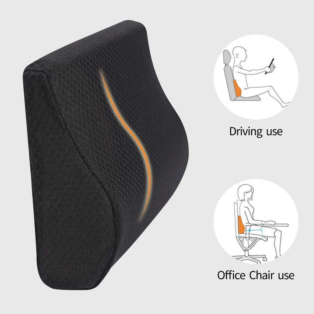 Livtribe pernă lombară auto, pernă de suport lombar din spumă de memorie, pernă ergonomică pentru spătar pentru scaune auto, scaun de birou, scaun cu rotile (negru) Perne lombare Naty Shop