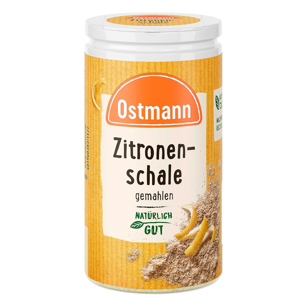 Ostmann Gewürze – Zitronenschale, gemahlene Schale für ein frisches Zitronen-Aroma, zum Backen oder Verfeinern von Soßen, Dressinger & Desserts, veganske, 35 g (Verpackungsdesign kann abweichen)