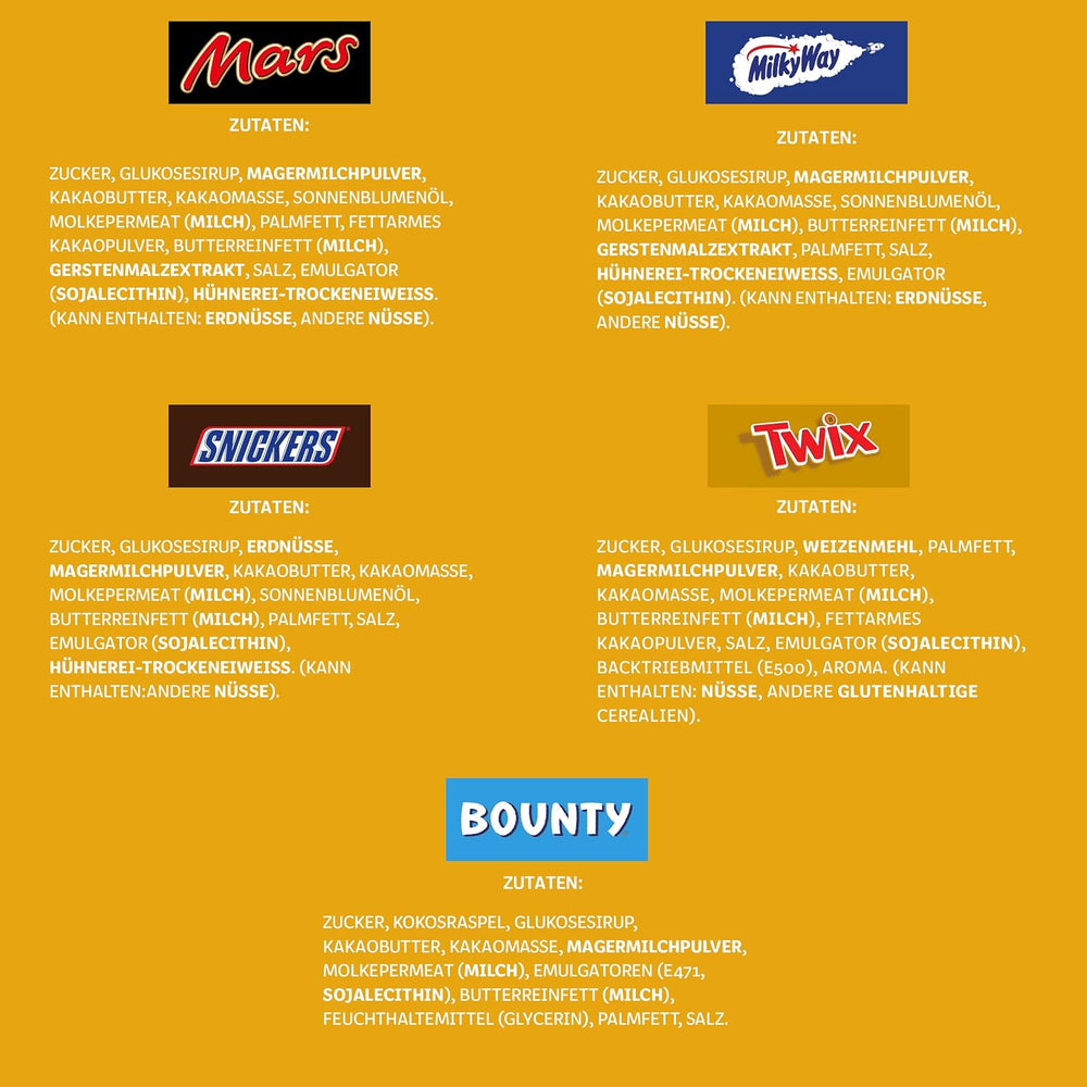 Miniblandet chokoladepakke, chokolade, 35 minichokoladesnacks (Mars, Snickers, Bounty, Twix, Mælkevejen) som slik, chokoladegave, slikæske (710 g)