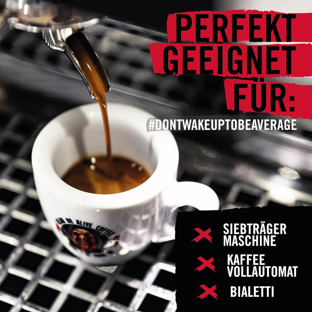 DEAD OR ALIVE Espresso No3 - Starke Espressobohnen 1kg - 100% Robusta - Kaffeebohnen für Kaffeevollautomat und Espressomaschine - Ganze Bohnen mit viel Koffein aus Italien - Coffee Beans