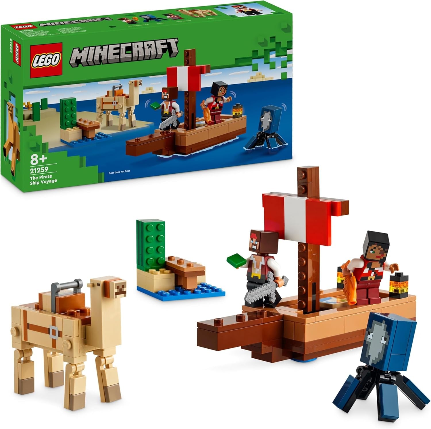 LEGO Minecraft Piratskibsrejsen Blæksprutte- og kamelpiratfigur Legetøjsskibsbygning Rollespilsgave til drenge og piger 8 år 21259 Byggesæt Besuche den LEGO-Store Standardtitel