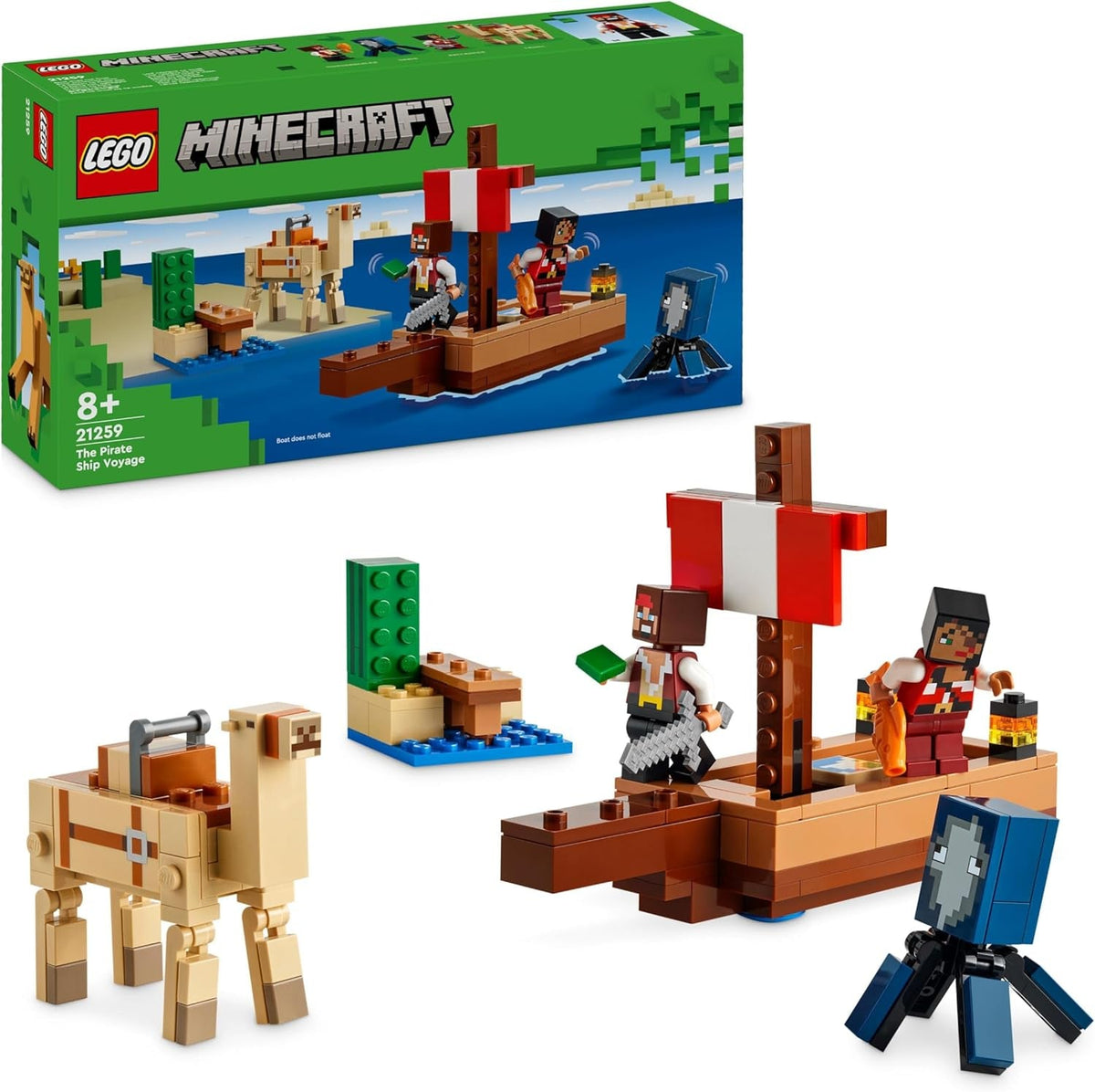 LEGO Minecraft Piratskibsrejsen Blæksprutte- og kamelpiratfigur Legetøjsskibsbygning Rollespilsgave til drenge og piger 8 år 21259 Byggesæt Besuche den LEGO-Store Standardtitel
