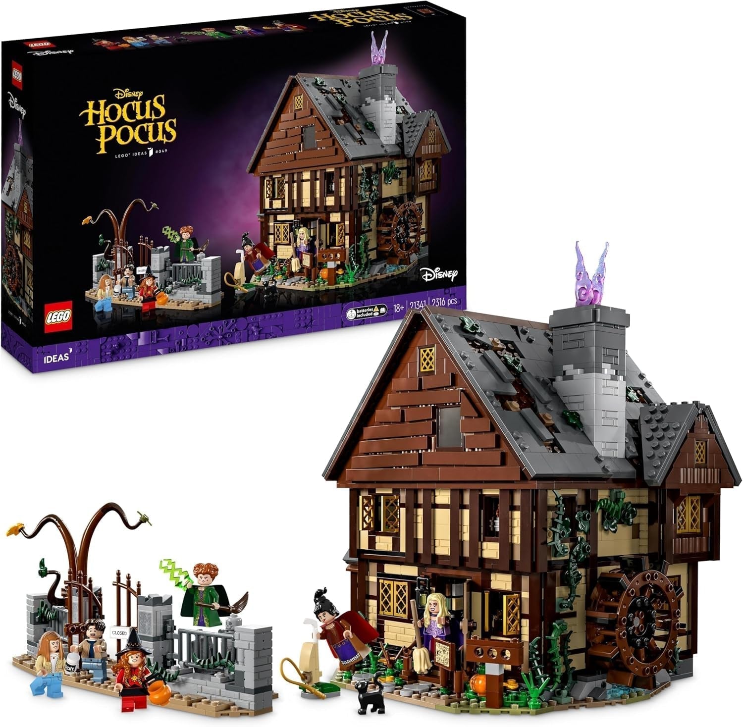 LEGO Ideas Hocus Pocus: Sanderson Sisters Witch House Sæt, Voksensamlingssæt med hus, 6 minifigurer og tilbehør, Kvinder og Mænd 21341 Byggesæt Besuche den LEGO-Store Multicolor