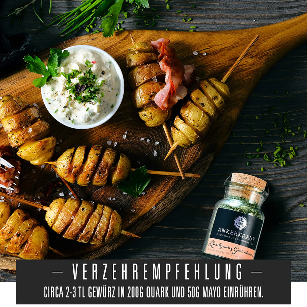 Ankerkraut Kräuterquark Dip, Gewürzmischung für Quark, Ohne Geschmackverstärker, Premium Qualität, Alternative Joghurt og Soja-Quark, Aufstrich selber machen, 55 g i korkglas