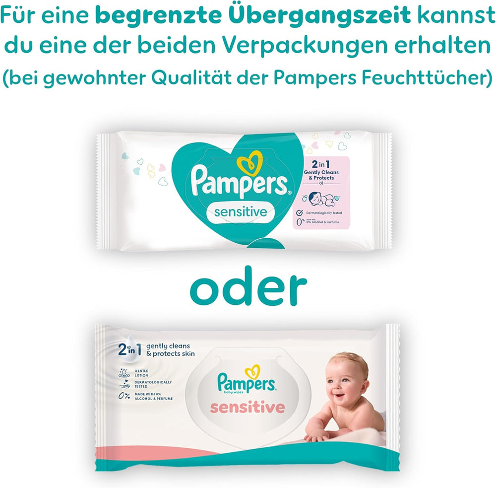 Pampers Sensitive babyservietter, 15 pakke med 80 servietter, 1200 babyservietter, 2-i-1 skånsom rensning og hudbeskyttelse