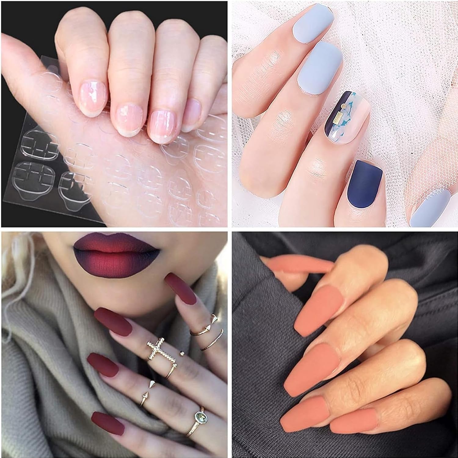 100 de șabloane pentru unghii, șabloane de modelare, autoadezive, cu 4 foi de tampoane adezive transparente pentru unghii și 3 pile de unghii, accesorii pentru extensii de unghii cu gel, pentru unghii artificiale