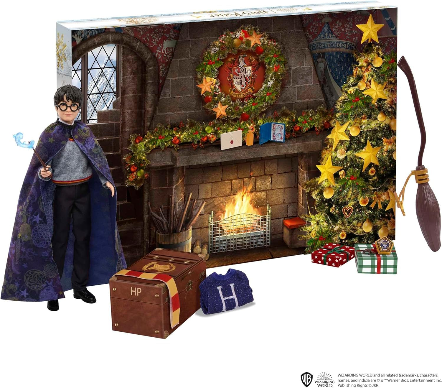 HARRY POTTER Gryffindor adventskalender - 24 historier, magiske overraskelser, Hogwarts fællesrum, naturtro ansigt, for fans fra 6 år og opefter, HND80 Naty Shop Dolls