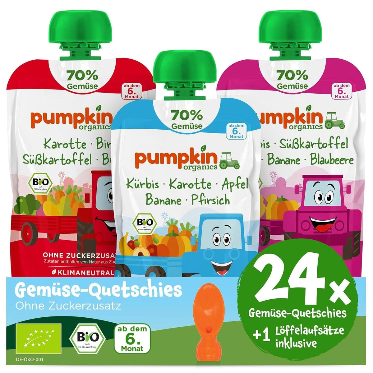 Pumpkin Organics 24Pack, økologisk vegetabilsk puré, uden tilsat sukker, til babyer fra 6 måneder, 24 x 100 gram Mor og Barn Naty Shop 24 x 100 gram