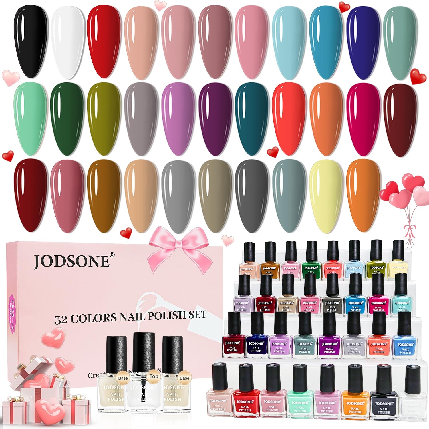 JODSONE 12 dele neglelak sæt 10 farver kombination 2 base coat og top coat hurtigtørrende neglelak til amatører og begyndere
