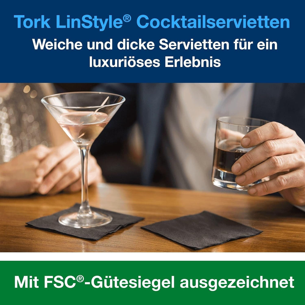 Tork Linstyle 509542 Șervețele pentru cocktail negru, 1/4 pliere, 1 strat, 23,8 x 23,8 cm, 1 x 100 șervețele
