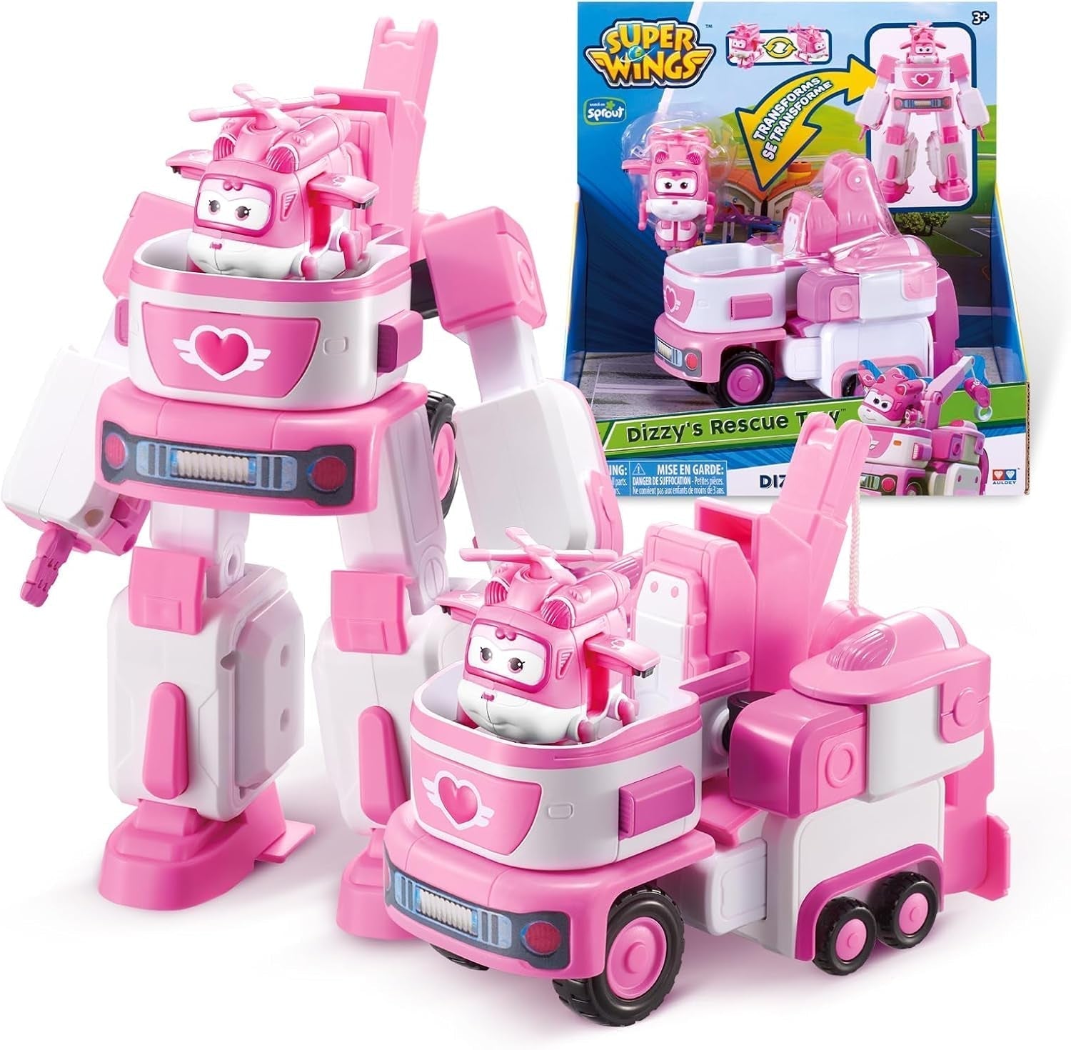 SUPER WINGS - KONVERTIBEL ROBOTKØRETØJ "PAUL'S CRUISER" 18 Cm + 1 FIGUR 5 Cm - Transform-A-Bots legetøjsbil og fly fra den animerede serie - Legetøj til børn over 3 år Actionfigurer Naty Shop Dizzys livline