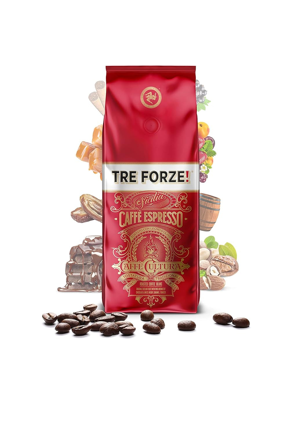 Espresso Caffè - Boabe de espresso - Prăjite tradițional la foc de lemne de măslin, lucrate manual în Sicilia - Boabe de cafea premium 250g pentru aparate de cafea complet automate și aparate cu portafiltru