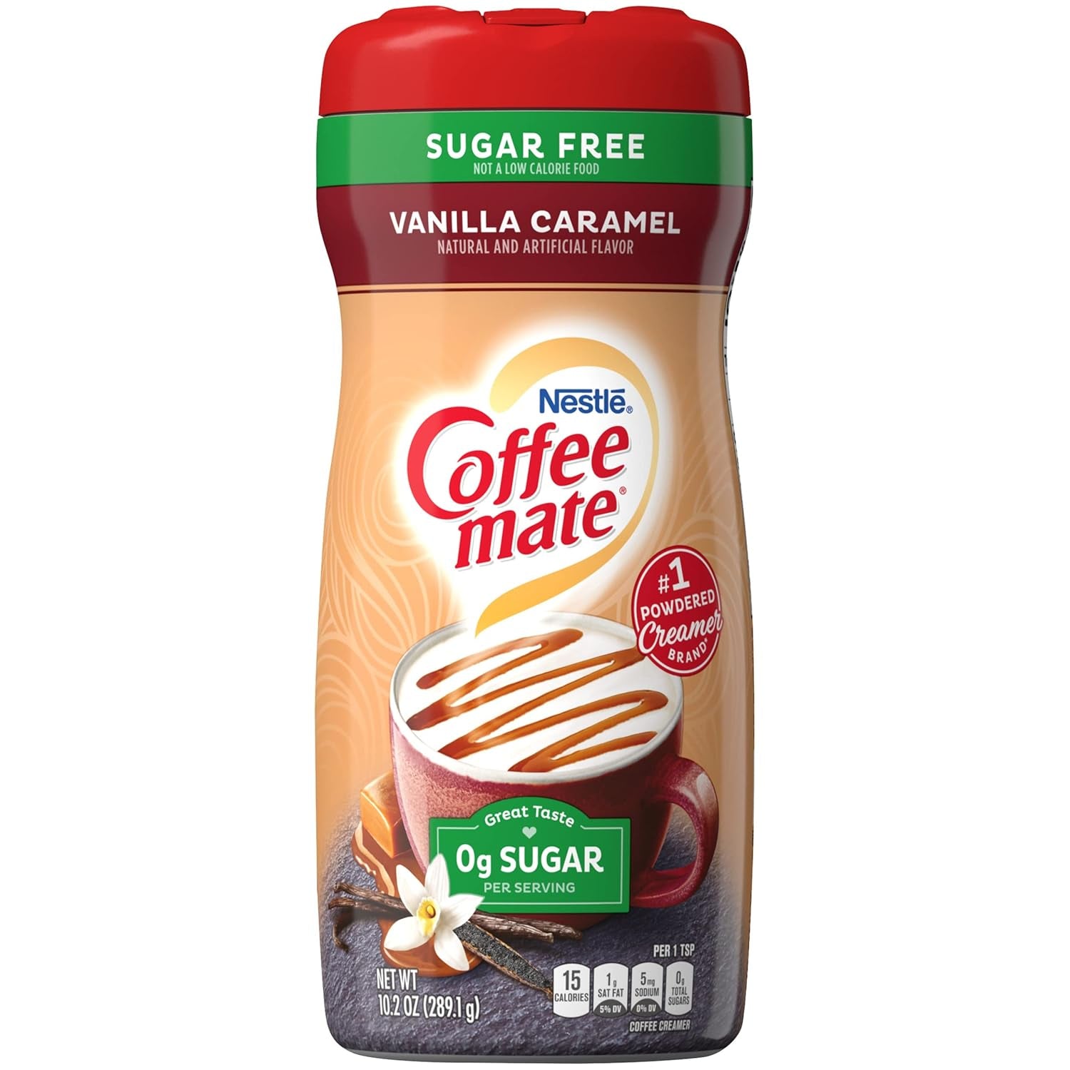 Coffee-Mate vaniljekaramel, sukkerfri pulverkaffeflødekande, Kaffeesahne Pulver - Vanille Karamell - OHNE ZUCKER! fra USA