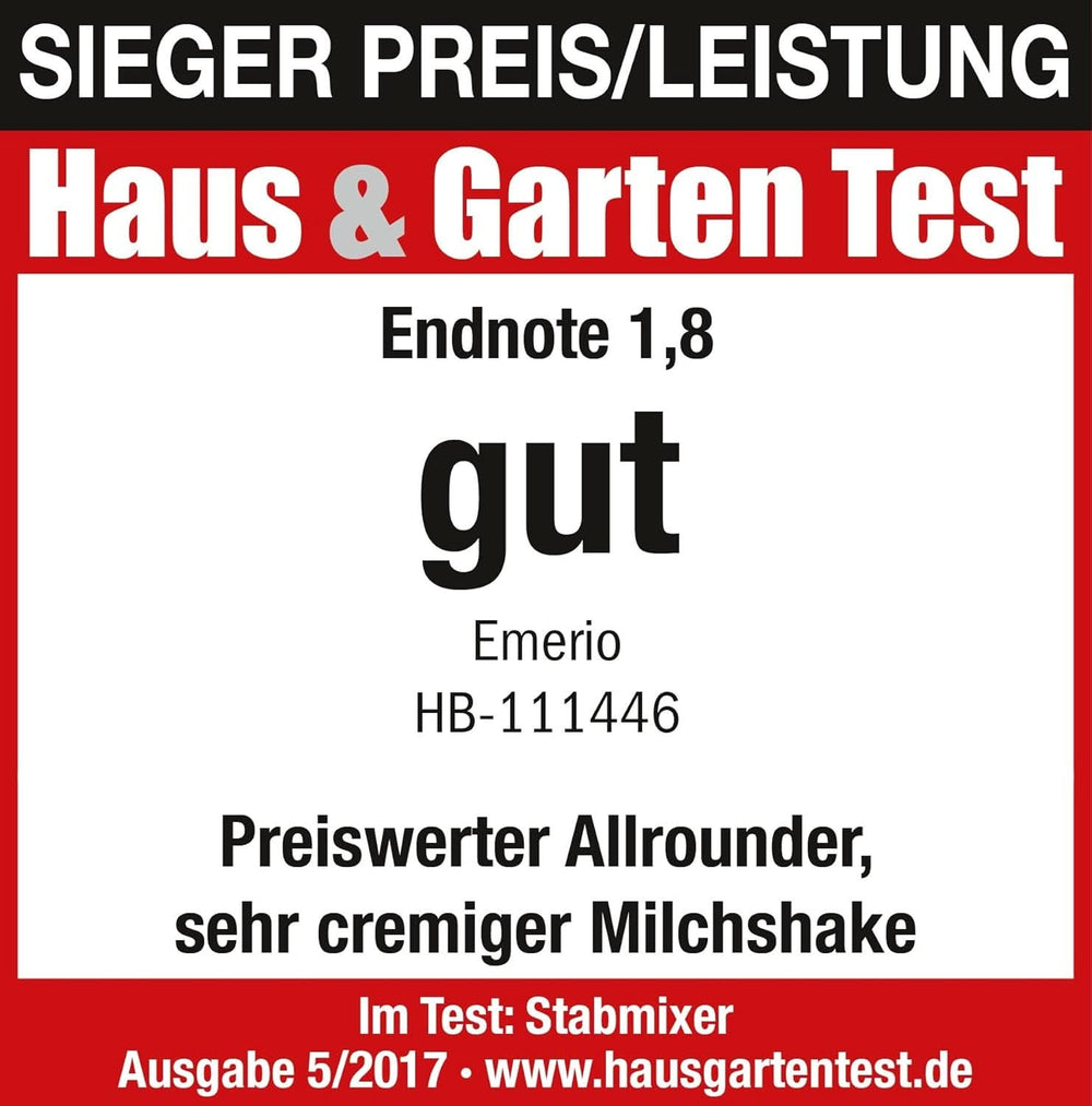 Emerio HB-111446 Stativblander, TESTSIEGER Preis/Leistung, Gummierter Rutschfester Griff, Edelstahl, Bpa-Frei, Schwarz, 250W Kitchen Naty Shop