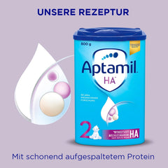 Aptamil HA 2 – Opfølgningsformel efter 6 måneder, med Omega 3 og 6, DHA, ARA og ALA, laktosefri, palmeoliefri, babymad, mælkepulver, 1 x 800 g (pakke med 4)