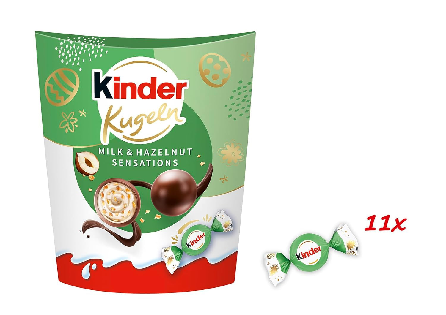 Kinder Milk & Hazelnut Sensations-kugler 90g - Mælkechokoladekugler med cremet mælkefyld og hasselnøddestykker - Påskechokolade, påskeslik - Påskegave og souvenir