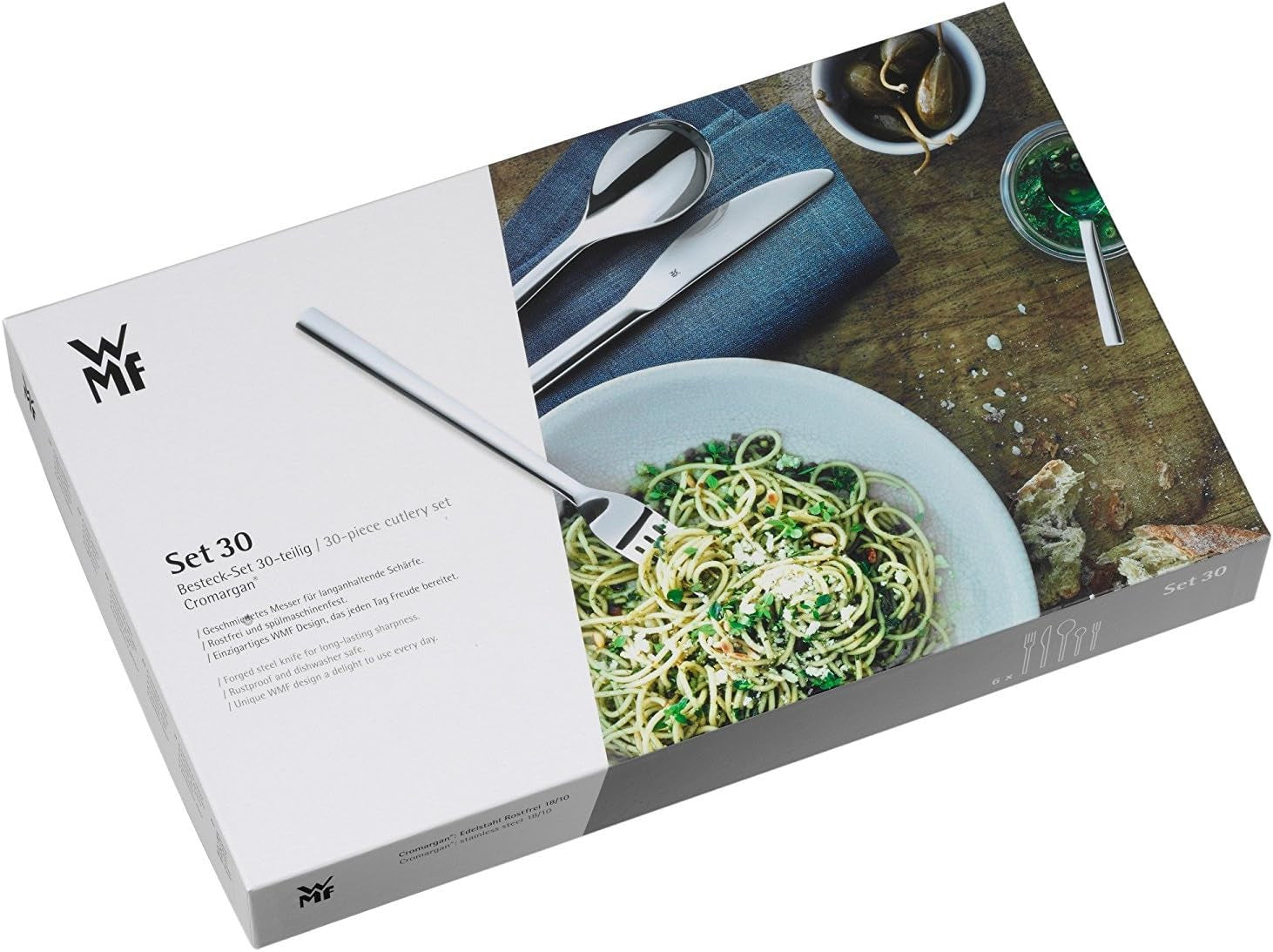 WMF Atria Besteck Set 12 Personen, Essbesteck 60 Teilig, Monobloc-Messer, Cromargan Edelstahl Poliert, Spülmaschinenfest Kitchen Naty Shop