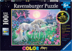 Ravensburger puzzle pentru copii - 13670 Unicorni în lumina lunii - Puzzle cu lumină de unicorn pentru copii cu vârsta de peste 6 ani, cu 100 de piese în format XXL, strălucește în întuneric Puzzle Naty Shop Unicorni în lumina lunii