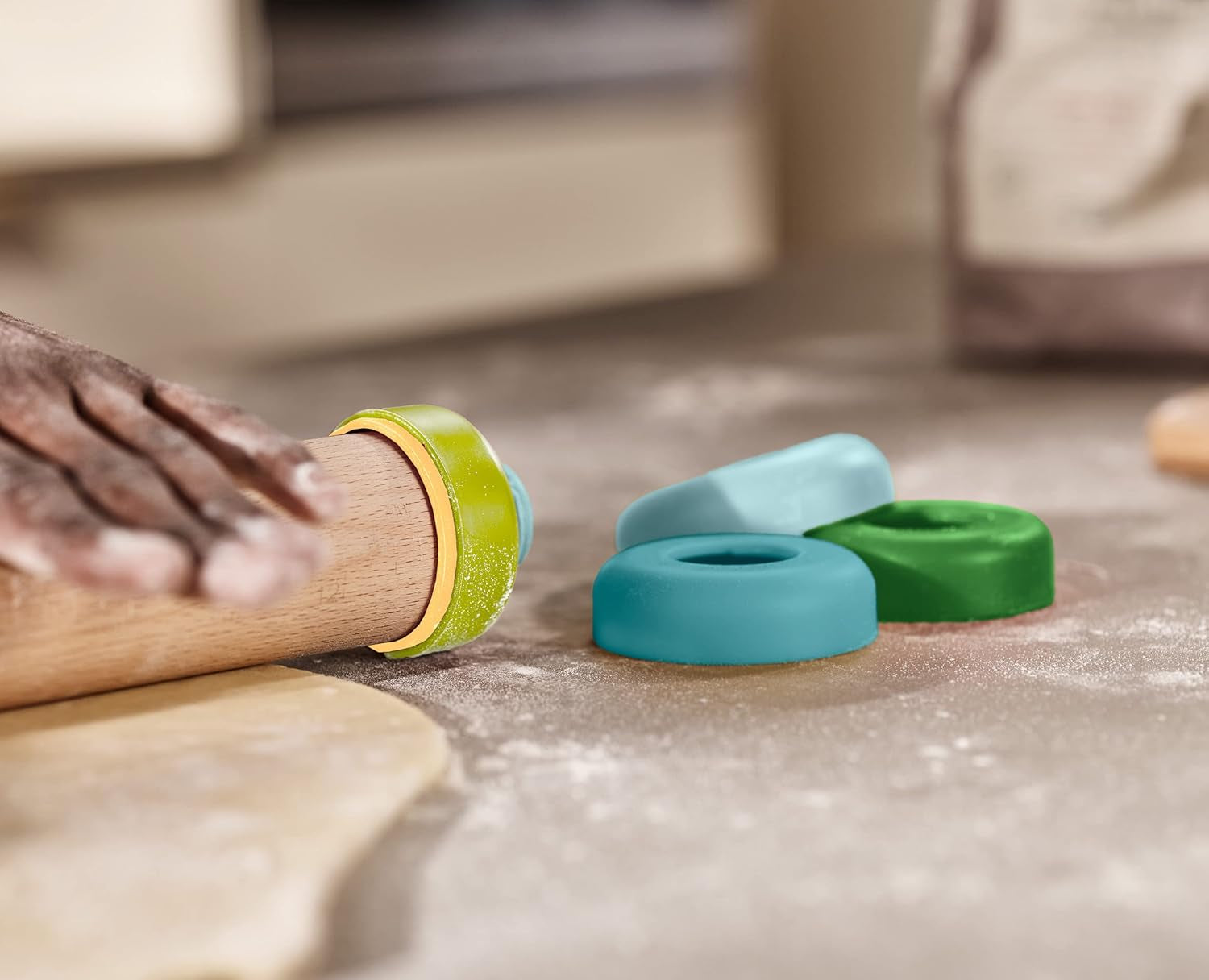 Joseph Joseph Duo Nudelholz med Einstellbare Teigdicke, Back- og Teigroller, Buchenholz, Mehrfarbig, Opal