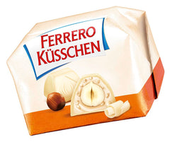 Ferrero Küsschen White Crispy - Valentinsdagsgave til ham og hende - Sprøde ristede hasselnødder i let creme med sprøde chips, dækket af hvid chokolade, 1 pakke med 20 individuelle praliner