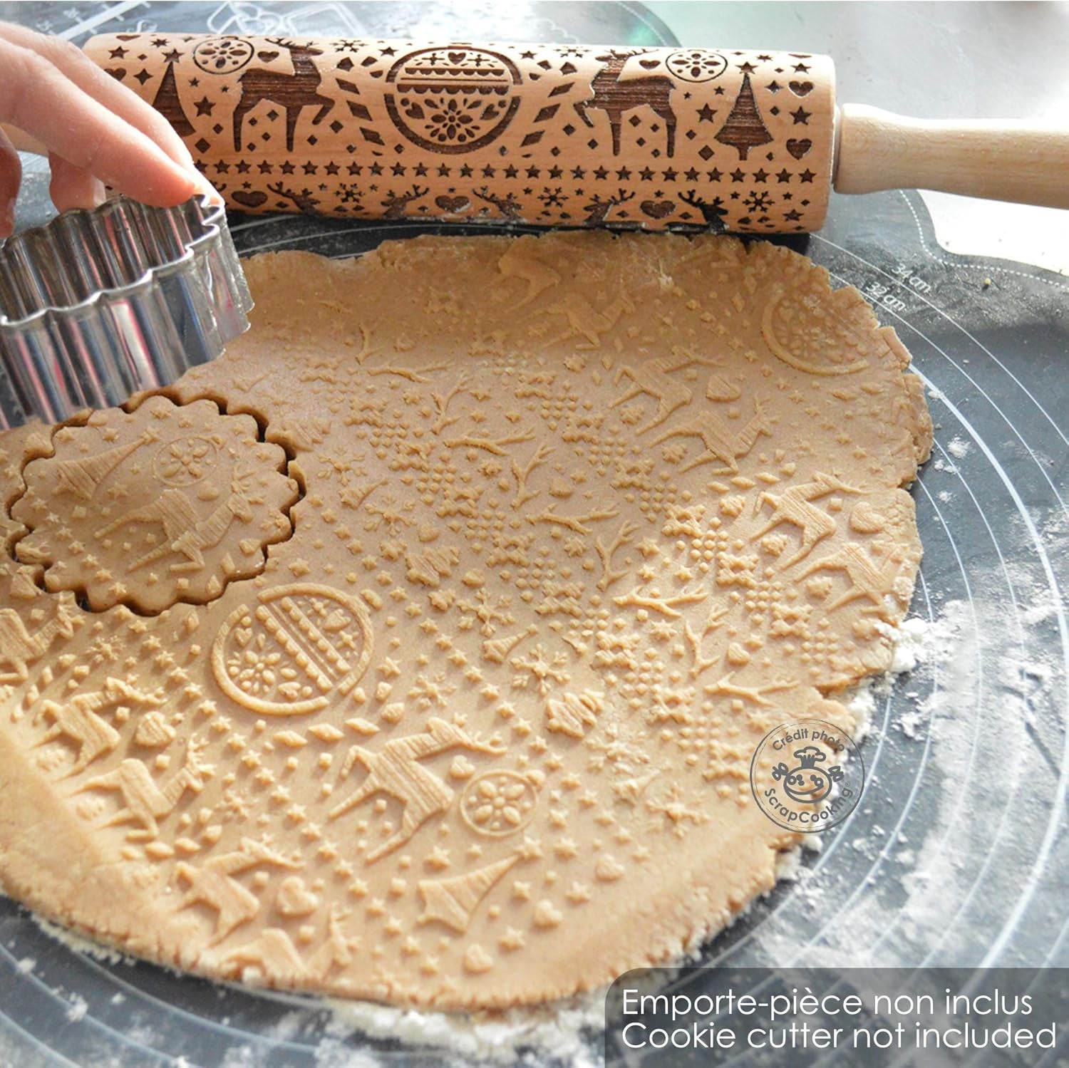 Scrap Cooking Teigrolle aus Holz "Xmas" mit weihnachtlichen Motiven – Prægerolle mit gepfragten Verzierungen für Kekse – dekorative Zubehör – 5242