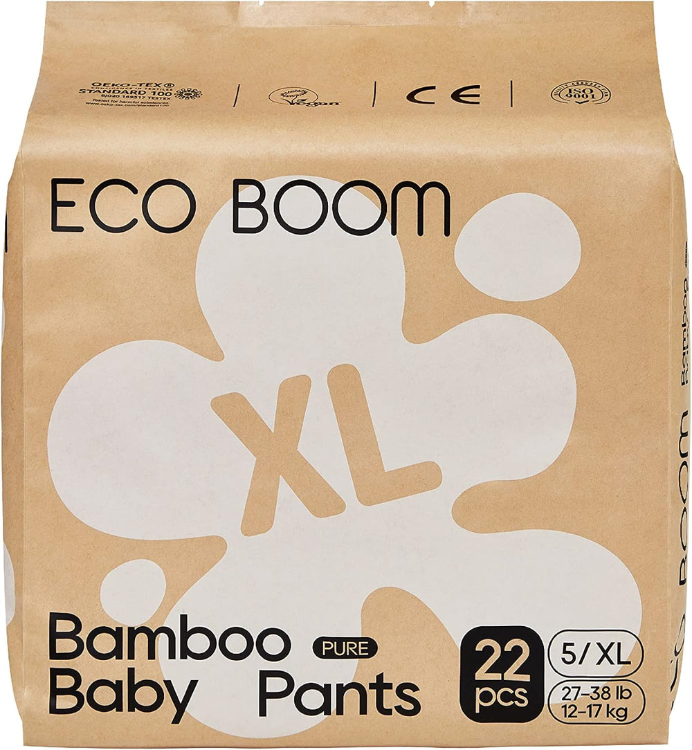 ECO BOOM Bamboo Babybleer - Størrelse 6 (20 kg), Plantebaserede Pull-Up bleer (17 stk) - Premium økologiske, parfumefri, hudvenlige, superabsorberende
