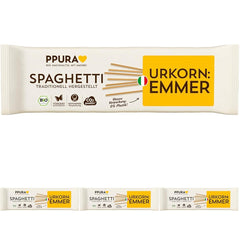PPURA Økologisk Spaghetti Pasta med Emmer 500g, 100% naturlig emmer spaghetti, lavet i Italien - Italiensk pasta uden tilsætningsstoffer, farvestoffer eller konserveringsmidler