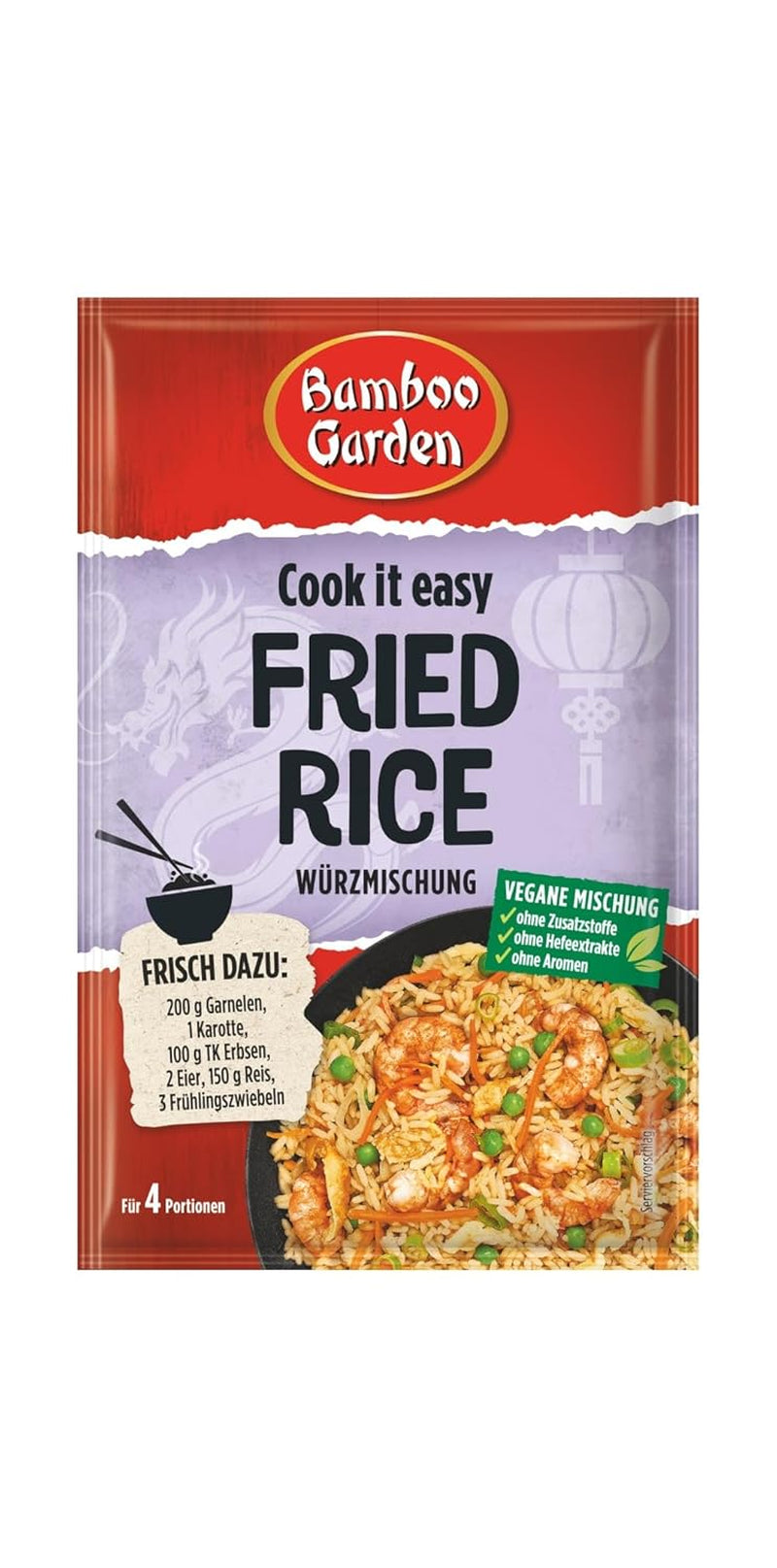 Bamboo Garden - Fried Rice Würzmischung | Gewürz für gebratenen Reis | Til 4 portioner | Vegan, ohne Hefeextrakte, ohne Aromen | 25 g i pose
