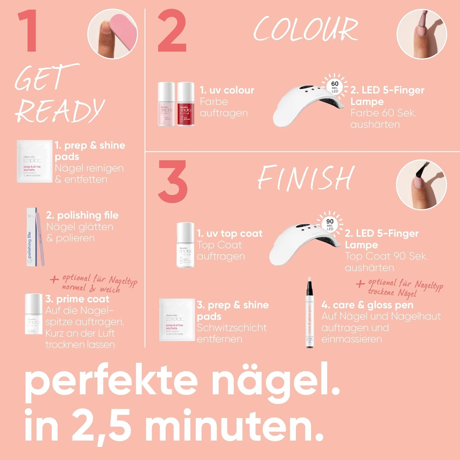 alessandro Striplac UV Top Coat Rosé - Lyse, ridsefaste negle i op til 15 dage - Kan bruges med eller uden farve - Skånsom fjernelsesteknologi - Vegansk - Pink, Gennemsigtig, 6,5 ml