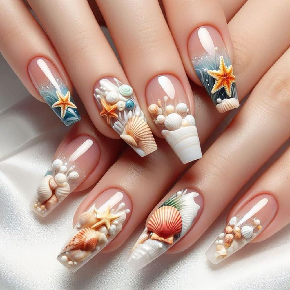 3D Gel Nail Art Silikonformen Gießformen Ocean Nail Charms Nageldesign Silikonform Quallen Muschel Nagelstempel Koralle Seestern Nagelschablonen Sommer Nagel Charms Nagel Schablone Nägel Zubehör
