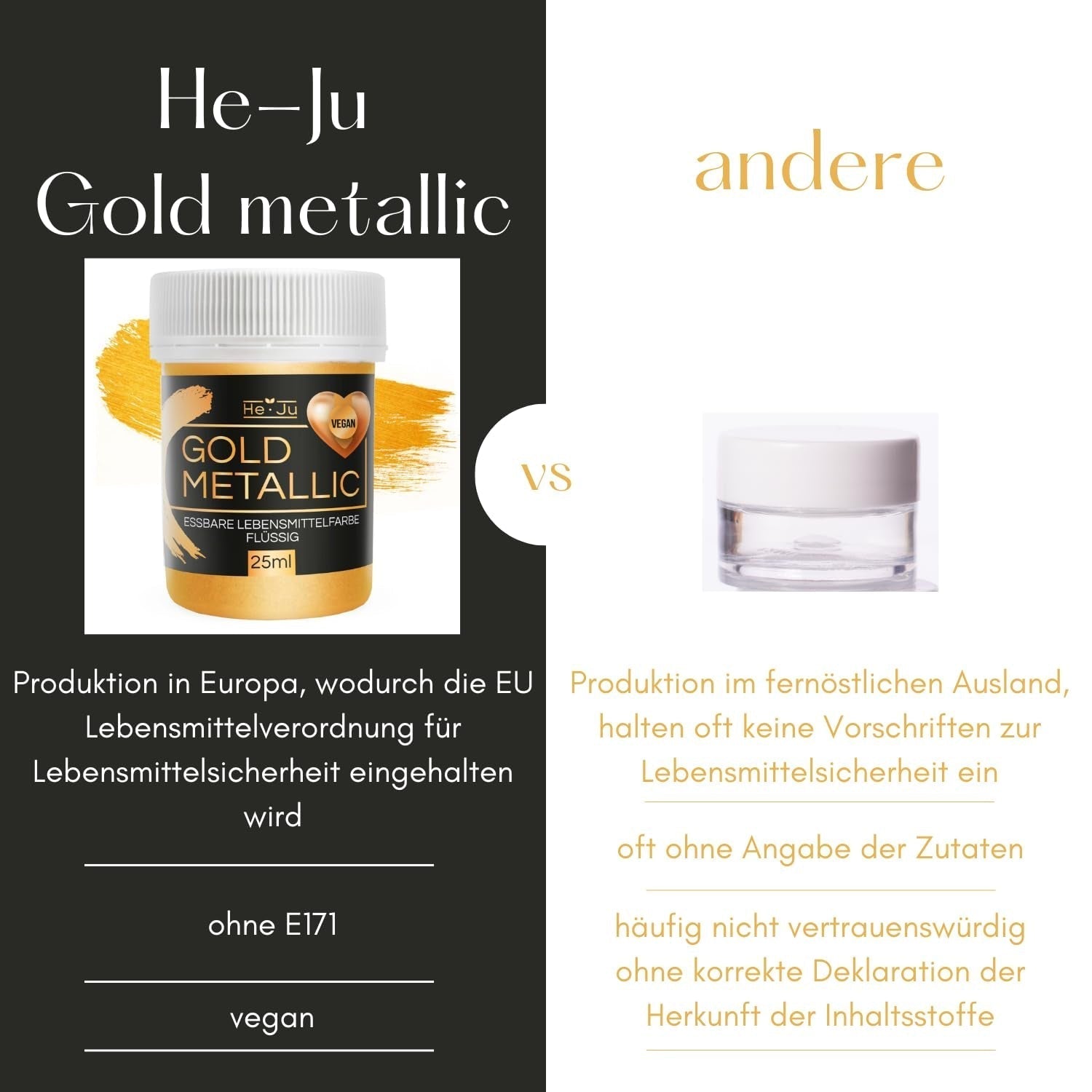 Colorant alimentar lichid auriu metalic He-Ju 25ml, sclipici comestibil pentru băuturi și alimente (auriu metalic, 25ml)