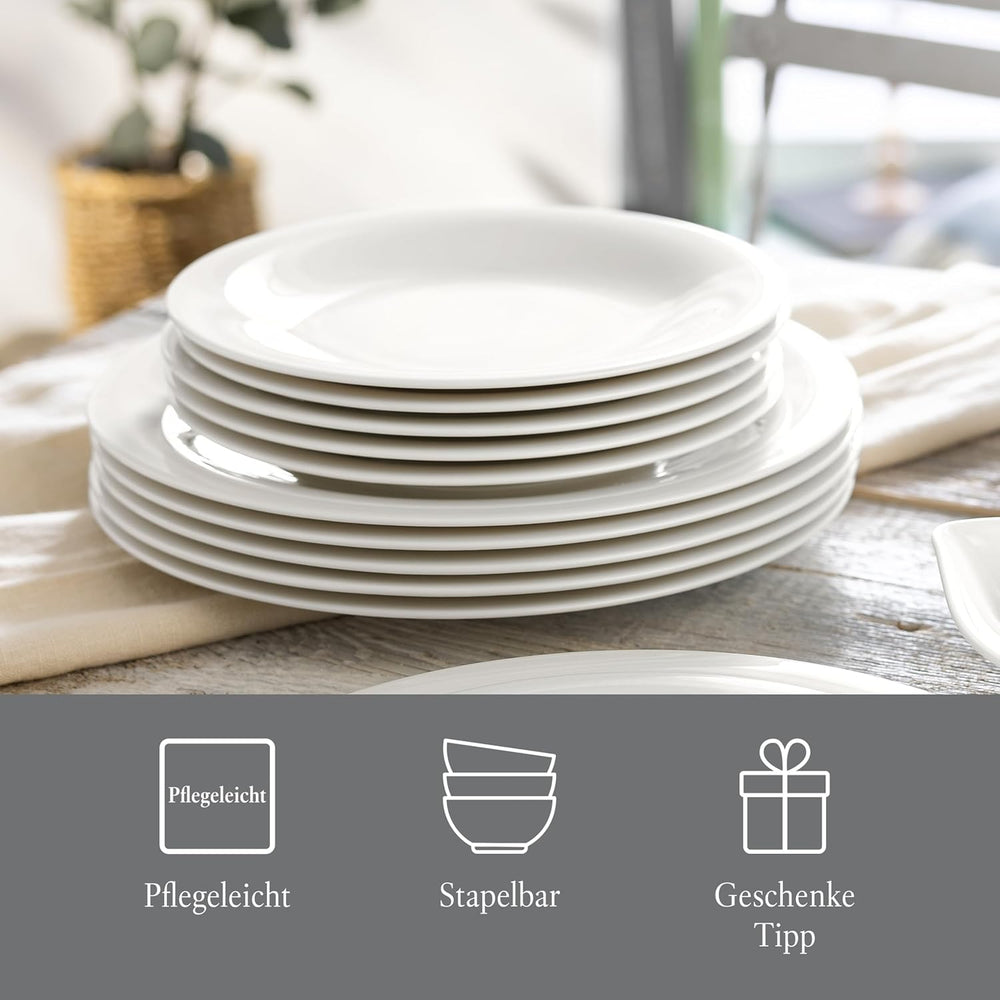 vivo - Villeroy & Boch Group – Essential White Dinner Set 18 tlg. Weiß, Spülmaschinenfest, Mikrowellensicher, Geschirr Set für 6 Personen, Müslischalen, Speiseteller, Dessertteller, Premium Porzellan