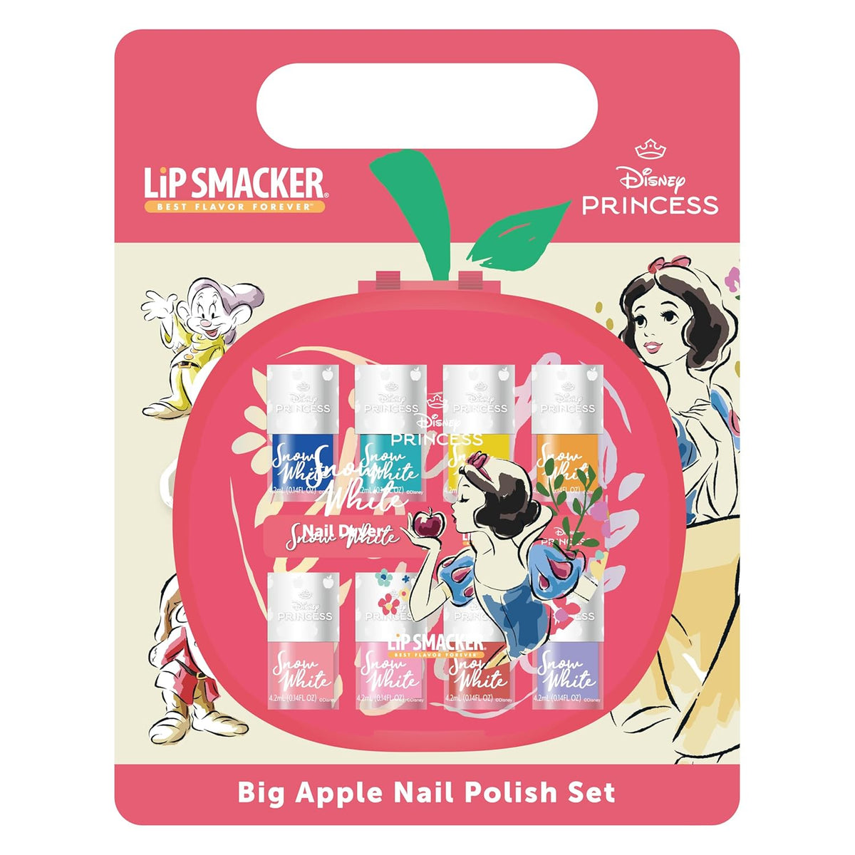 Big Apple Snow White Lip Smacker neglelaksæt 9 dele børne neglelaksæt med elektrisk negletørrer Disney Princess neglelakgaver til børn