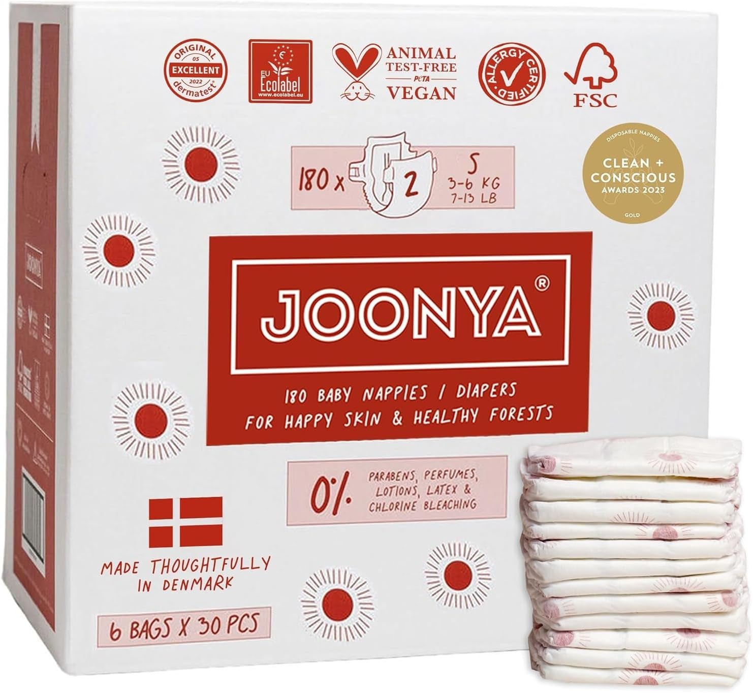 Babybleer, størrelse 3M (4-8 kg) - 1 pose med 28 - Ingen skadelige stoffer, miljøvenlig, højabsorberende, velegnet til natbrug, ultratynde og bløde - Fremstillet i Danmark