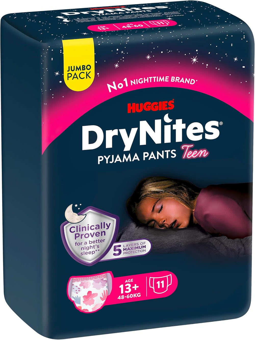 Huggies DryNites nattesengevædningsbleer til piger 13-ca. 17 år (48-60 kg) 33 count (3 x 11) Jumbo månedlig pakke XL blebukser