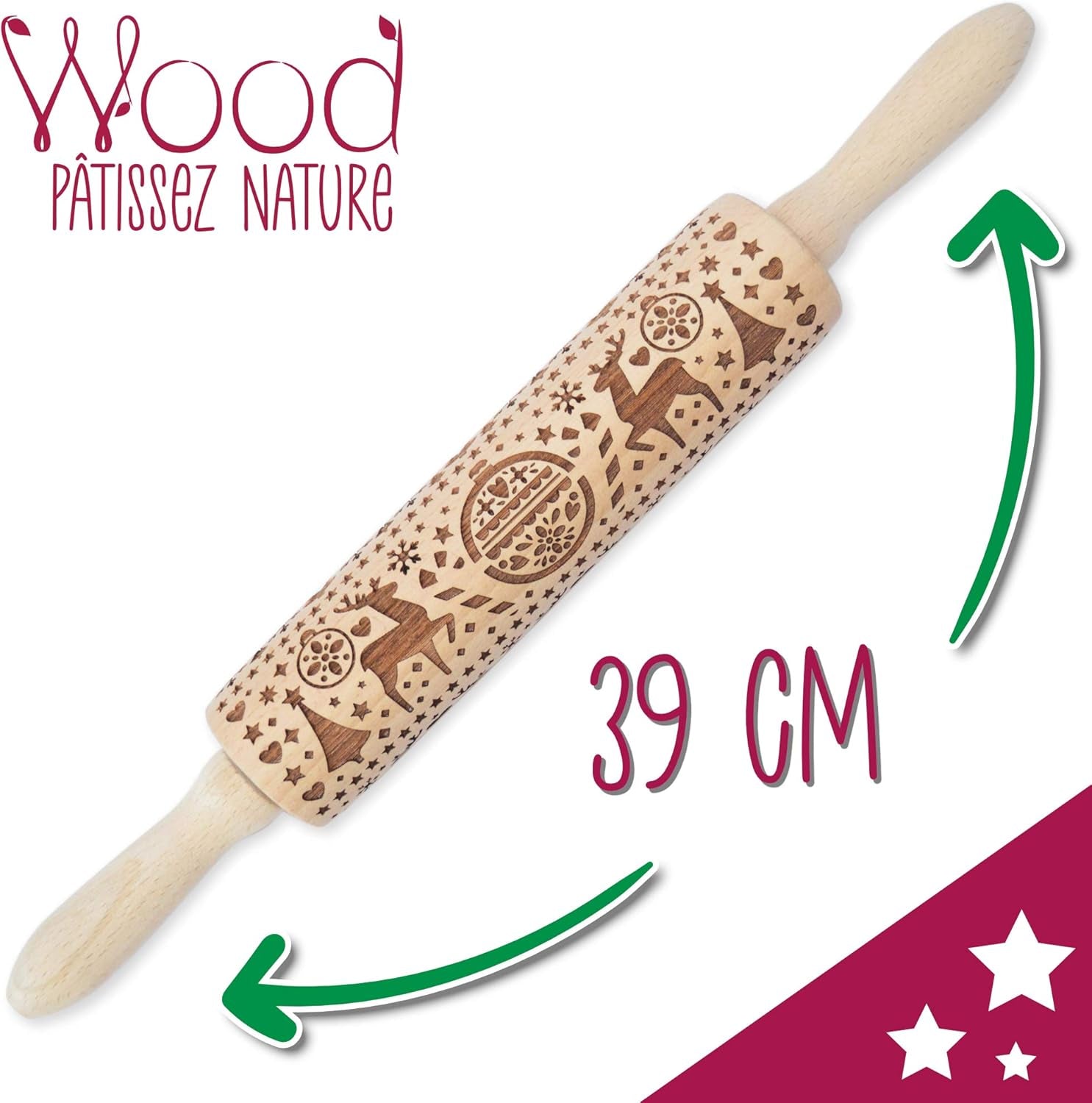 Scrap Cooking Teigrolle aus Holz "Xmas" mit weihnachtlichen Motiven – Prægerolle mit gepfragten Verzierungen für Kekse – dekorative Zubehör – 5242