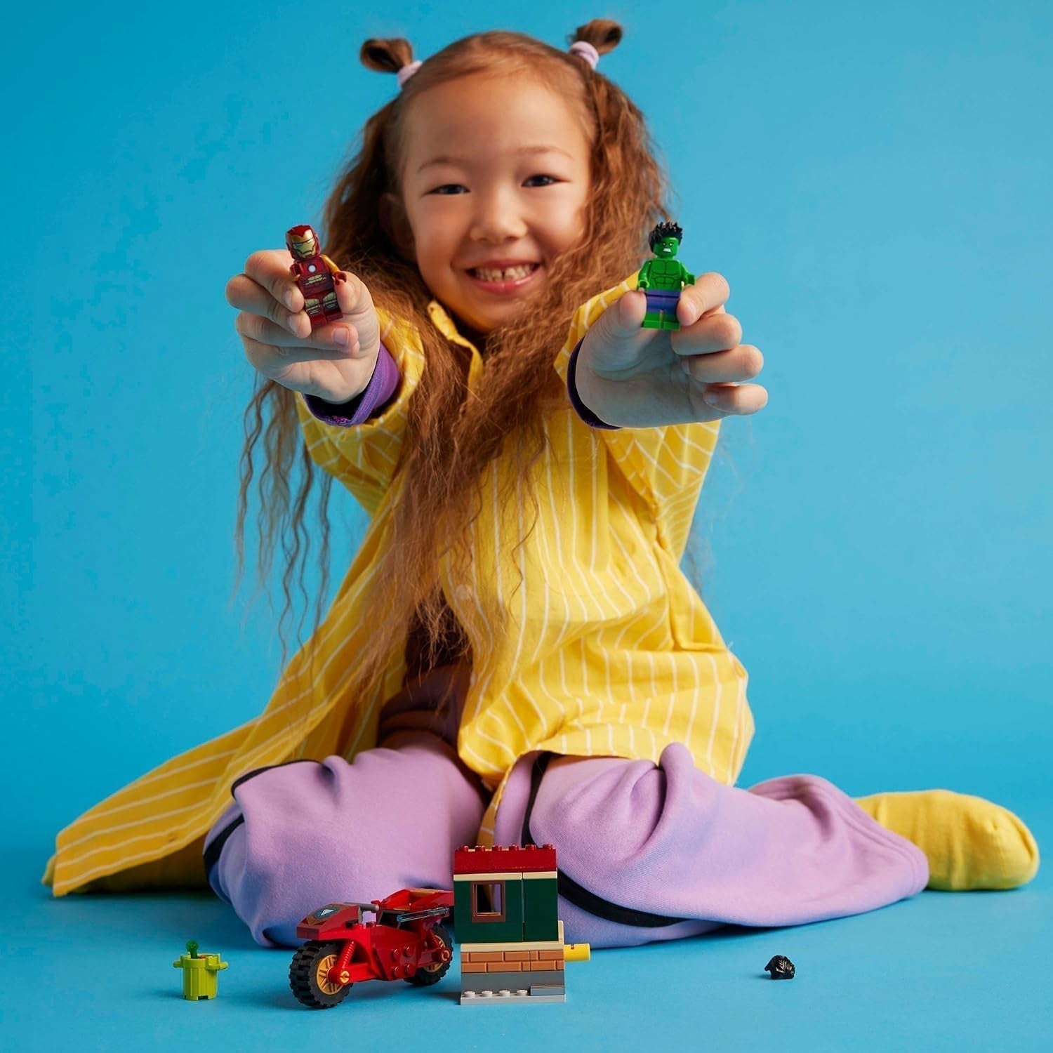 LEGO Marvel Iron Man med cykel og hulk, superheltebyggelegetøj til børn, samlingssæt med cykel og minifigurer, gave til piger og drenge 4 år 76287 Byggesæt Besuche den LEGO-Store