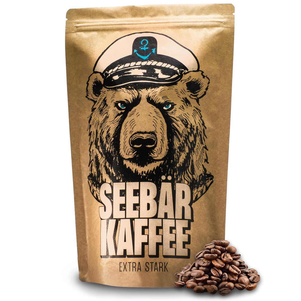 SEEBÄR COFFEE - Boabe de cafea extra tari - 500g - Aciditate scăzută și aromă intensă - Boabe întregi pentru aparate de cafea complet automate, espresso și French press - Conținut ridicat de cafeină și aciditate scăzută
