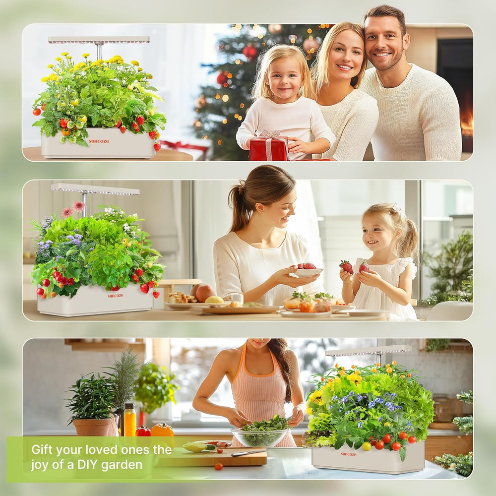 12 kapsler Hydroponic Grow System Kit, 24W LED indendørs havelampe, 4L vandtank med lydløs pumpe, højdejusterbar urteplanter, indendørs havearbejde, havegaver, beige