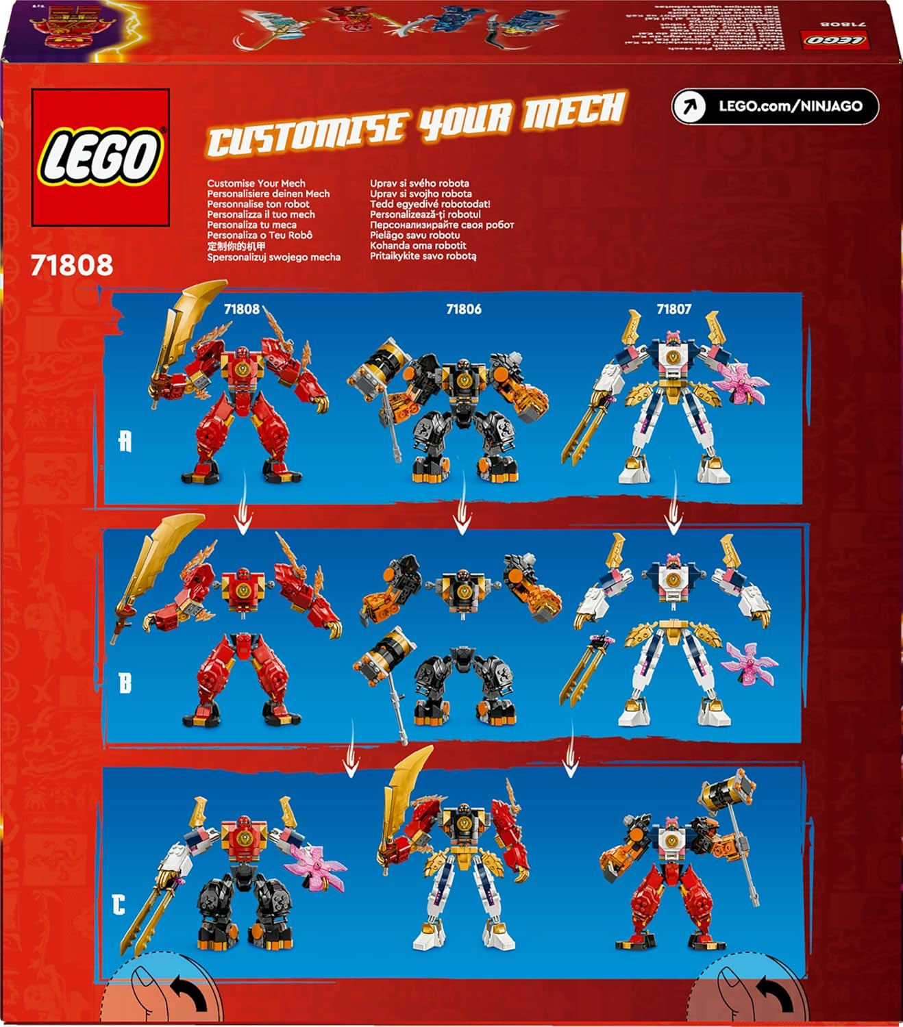 LEGO NINJAGO Kai's Fire Mech Action Figur Legetøj til børn med tilpasselig rød Mech Figur Ninja Sæt 4 figurer inklusive Kai og Zane Gave til 7-årige drenge og piger 71808 Byggesæt Beuche den LEGO-Store