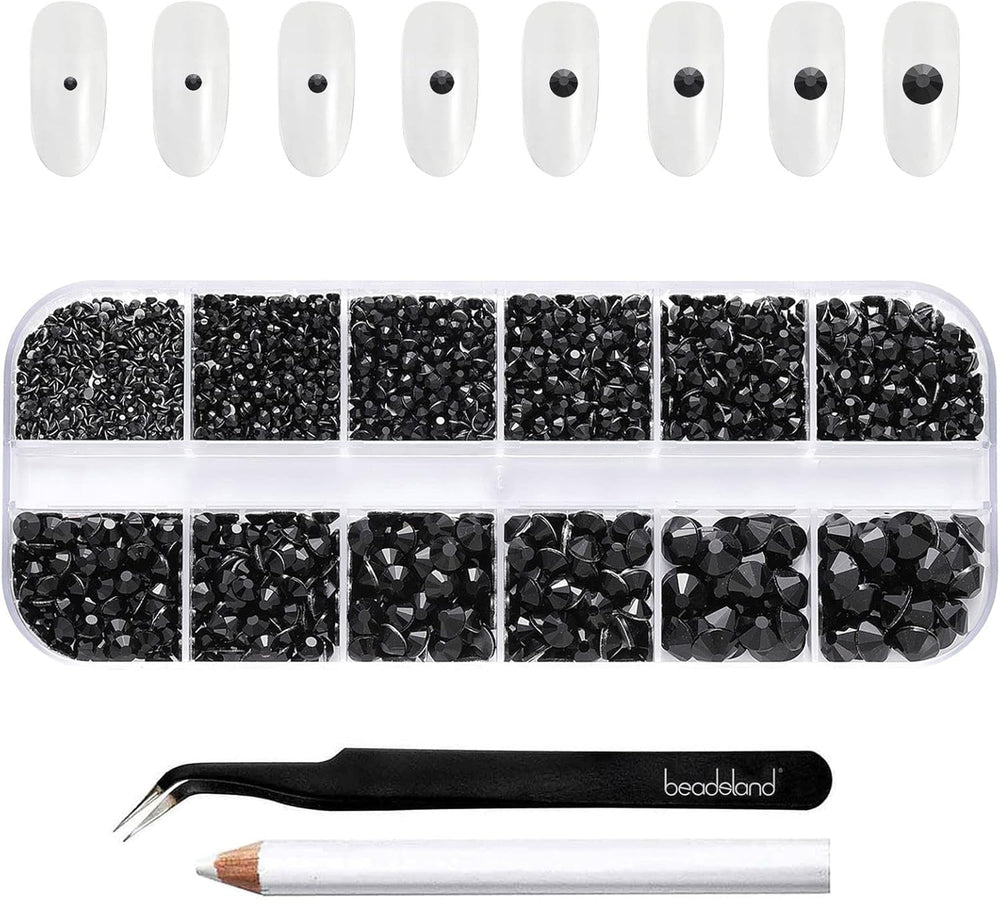 Beadsland 2500Pcs Glas Nailart Strasssteine Kristall Flatback Edelsteine Runde, ​​Für Handwerk Gemischt 8 Größen SS4 ~ SS30 Mit Picking Pinzette Und Stift (Kristall Weiss)