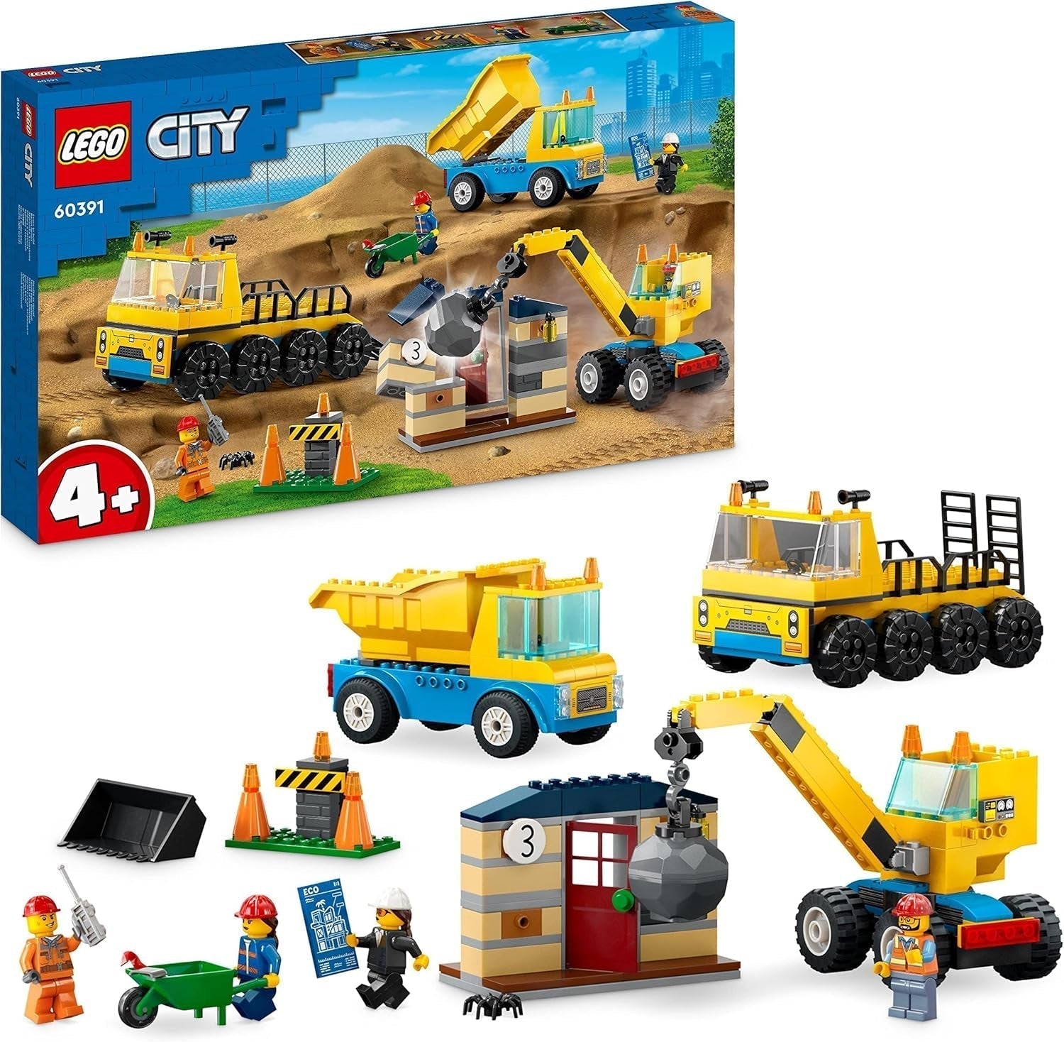 LEGO 60391 City Construction Vehicles og Wrecking Ball Kran, gravemaskine, dumper og transportkøretøjslegetøj, pædagogisk legetøj til børn fra 4 år og opefter Byggesæt Besuche den LEGO-Store Single