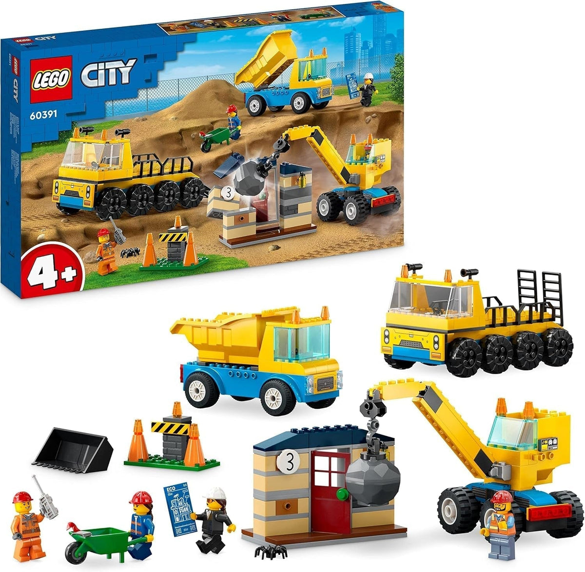 LEGO 60391 City Construction Vehicles og Wrecking Ball Kran, gravemaskine, dumper og transportkøretøjslegetøj, pædagogisk legetøj til børn fra 4 år og opefter Byggesæt Besuche den LEGO-Store Single
