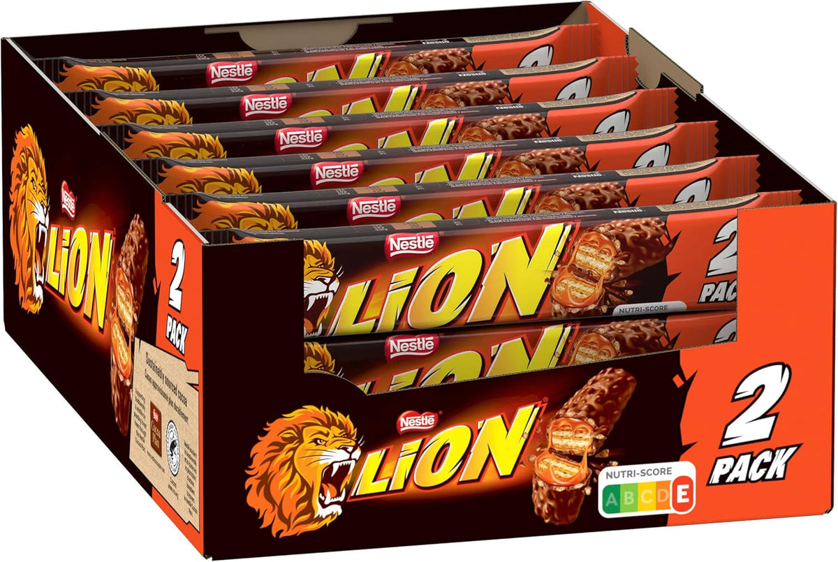 Nestlé LION chokoladebar med karamel, sprød snack, sprød chokolade og sprøde chips, karamelfyld, en speciel spiseoplevelse, multipakke, 28-pak (2 x 30 g hver)