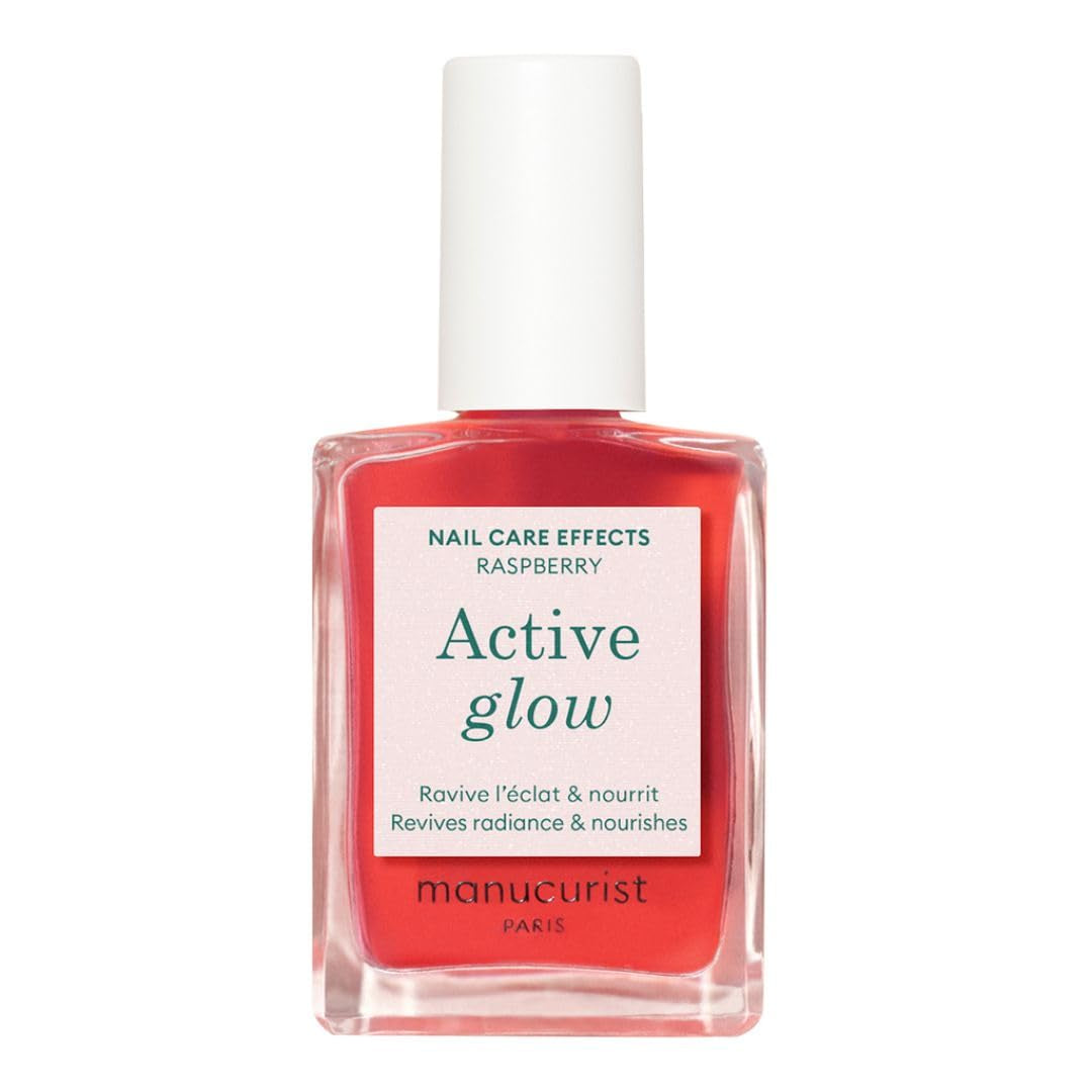 MANUCUIST Nail Care Repair Active Glow Raspberry (Pink) Bio-baseret: Sød mandel, hindbær, nærende og blank neglelak, Transparent Pink Effect - Nude neglelak