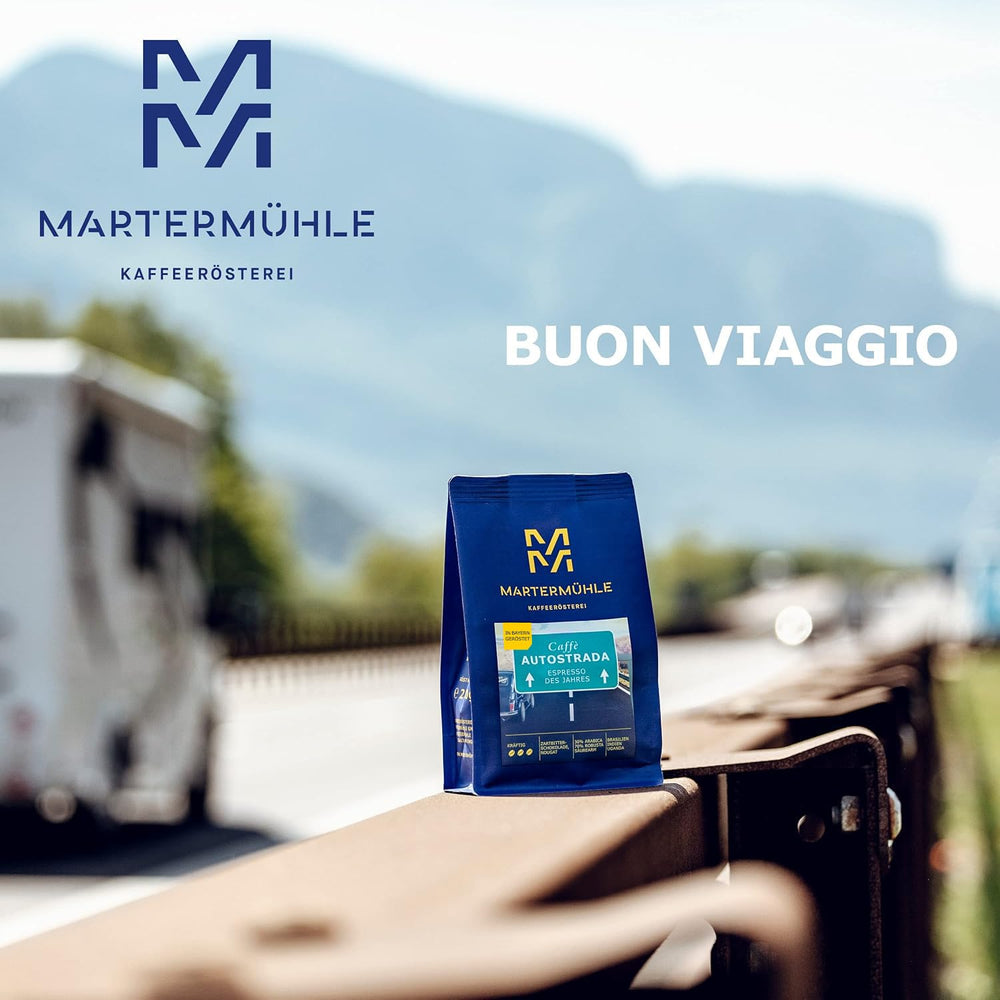 Martermühle Caffè Autostrada Espressobohnen 500g kräftig I Arabica/Robusta I Aromen: Nougat, Zartbitterschokolade I Ganze Espresso-Bohnen schonend geröstet, säurearm