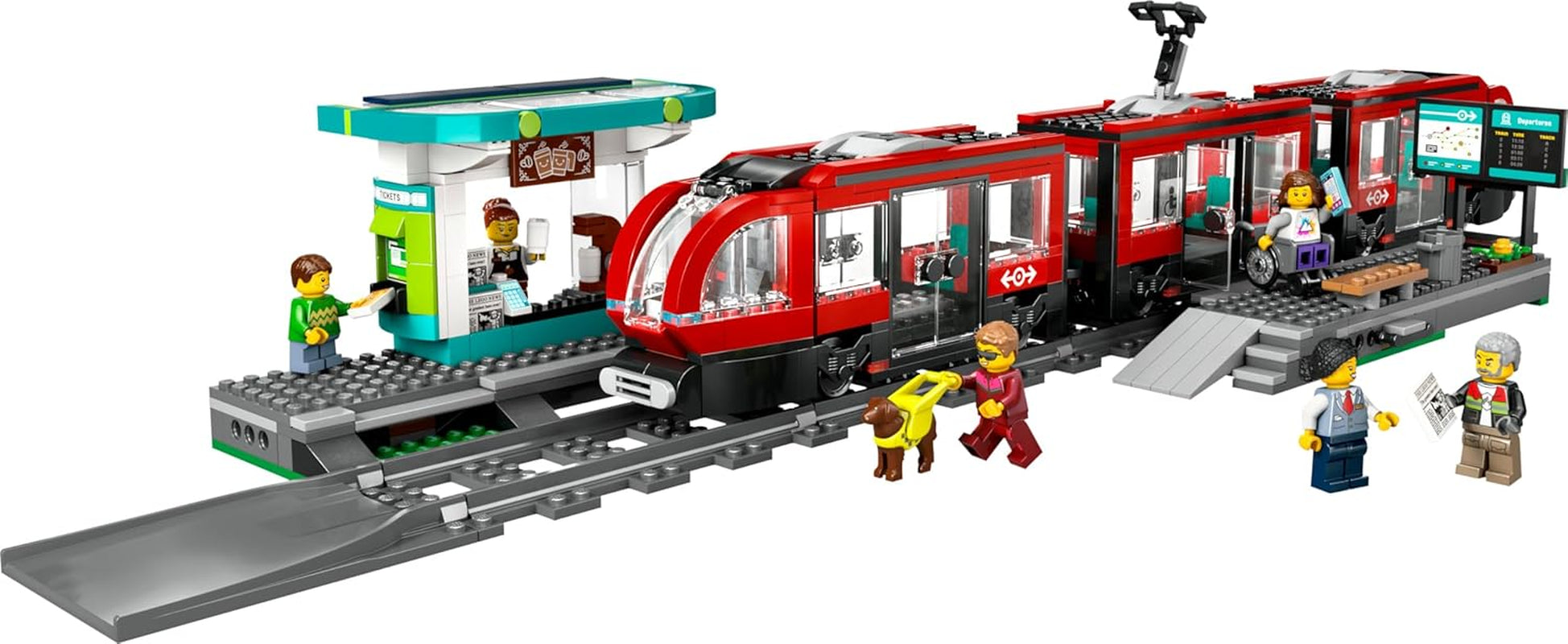 LEGO City sporvogn med station, gaveide til billegetøjsfans fra 7 år, med 6 minifigurer og en førerhund til rolleleg, byggelegetøj 60423 Byggesæt Besuche den LEGO-Store
