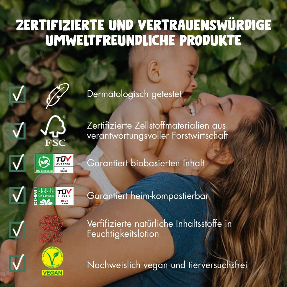 Naty babyservietter | 100% urte- og duftfri til følsom hud | Plastfrie og certificerede komposterbare servietter med 98 % renset vand | 672 servietter (12 pakker)