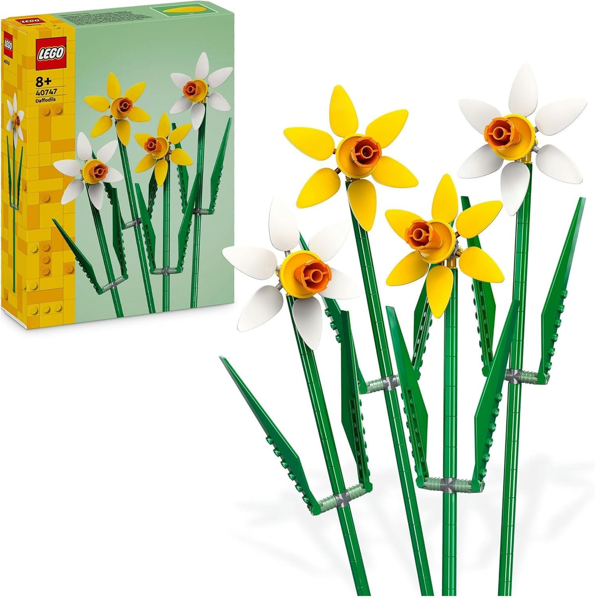 Påskeliljer LEGO Botanicals - Påskegaver til piger og drenge - Kunstige blomster til børn - Blomsterbuket som dekoration til værelse eller kontor - Gave til kvinder - 40747 Byggesæt Besuche den LEGO-Store Single