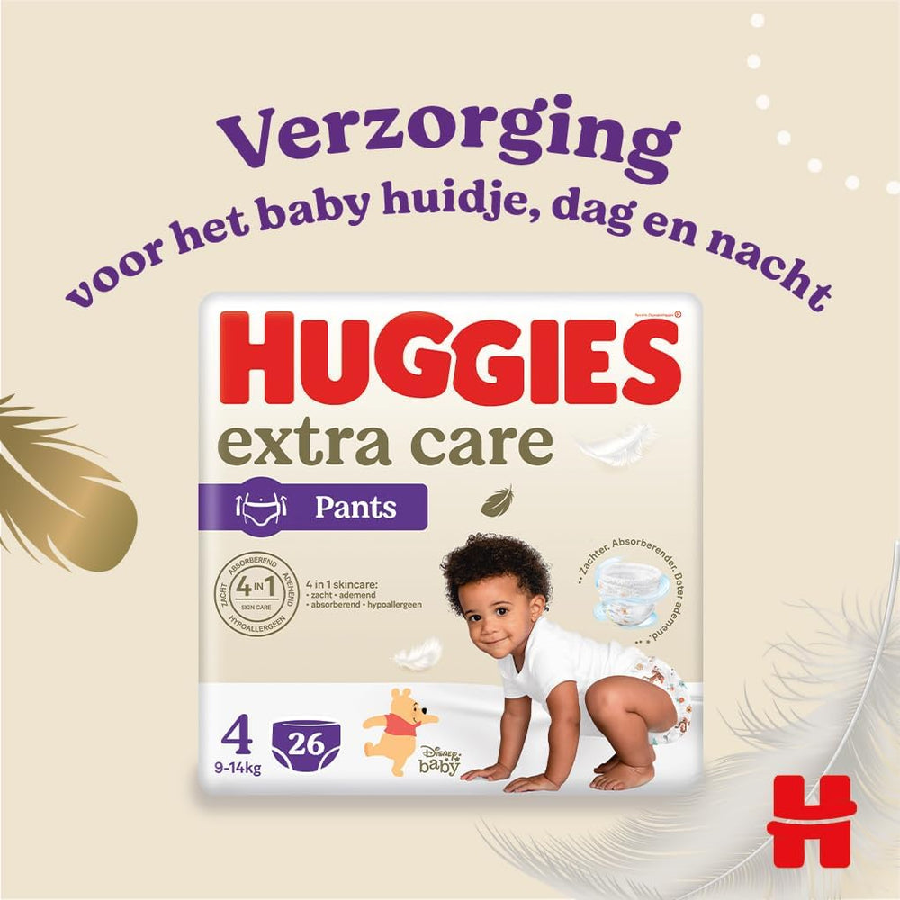 Huggies Extra Care bleer Størrelse 4 (9-14 kg), 4 bundter á 26 bleer - 4280 g